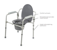 Medline Steel Frame Elongated Seat 3-in-1 Bedside Commode, 400 lb Weight Capacity